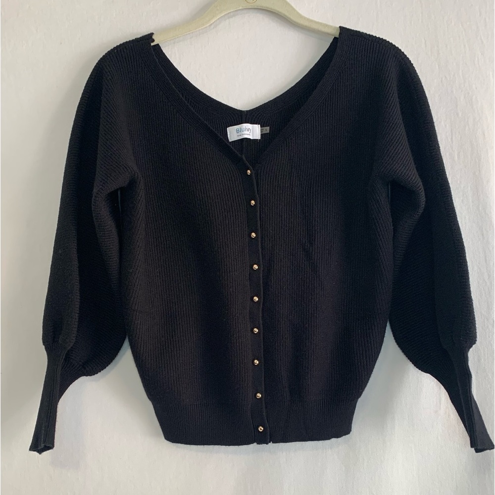 BluIvy Black Cardigan Gold Buttons Size S